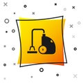 Black Vacuum cleaner icon isolated on white background. Yellow square button. Vector Royalty Free Stock Photo