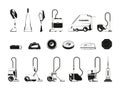 Black vacuum cleaner icon. Washing and cleaning cyclone hoover devices silhouette logo for clean services professional