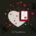 Black Valentine card. Heart background.