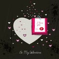 Black Valentine card. Heart background.