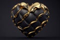 Black Valentine Heart with golden cracks on black background created with Generative AI