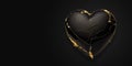 Black Valentine Heart with golden cracks on black background created with Generative AI