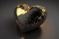 Black Valentine Heart with golden cracks on black background created with Generative AI