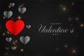 Black valentines day card with red heart design