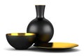 Black vase with bowls isolated on white Royalty Free Stock Photo