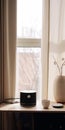 Luxurious Drapery And Zen-like Tranquility: A White Vase In Front Of A Window