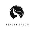 Black vector beauty salon or hairdresser icon design with silhouette of beautiful woman\'s portrait