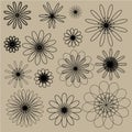 Black vector doodle flowers on the beige background Royalty Free Stock Photo