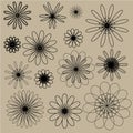 Black vector doodle flowers on the beige background