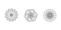 Black vector drawing of rose mandala, tattoos with flower petals, polygon, dots, circle. Hand-drawn alchemy, spirituality, symbol Royalty Free Stock Photo