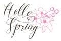 Handwritten inscription Hello spring with flowers Royalty Free Stock Photo