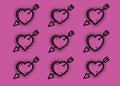 Black vector heart pierced by arrow sign set