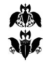 Black vector heraldic design set with shield, raven birds, axe and king crown