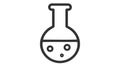 A black vector icon of a round-bottom flask with bubbling liquid.