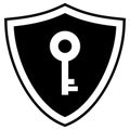 Black vector icon of a security shield with a key on a transparent background Royalty Free Stock Photo