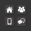 Black vector icons set of home, message, people and mobile