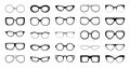 Black vector illustration of front view of different styles and shapes of glasses frames with no lenses. Royalty Free Stock Photo