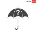 A black vector illustration of an umbrella with a question mark in the center. The Royalty Free Stock Photo