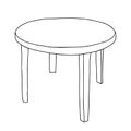 Black Vector outline illustration of a round plastic table isolated on a white background Royalty Free Stock Photo