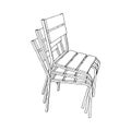 Black Vector outline illustration of stack of chairs isolated on a white background Royalty Free Stock Photo