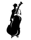 Black vector outline of male musician performing jazz solo at contrabass