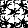 Black vector palm trees. Hand drawn seamless pattern. Summer  tropical palm tree leaves seamless pattern. Abstract nature Royalty Free Stock Photo