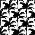 Black vector palm trees. Hand drawn seamless pattern. Summer  tropical palm tree leaves seamless pattern. Abstract nature Royalty Free Stock Photo