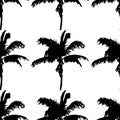 Black vector palm trees. Hand drawn seamless pattern. Summer  tropical palm tree leaves seamless pattern. Abstract nature Royalty Free Stock Photo