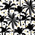 Black vector palm trees. Hand drawn seamless pattern. Summer  tropical palm tree leaves seamless pattern. Abstract nature Royalty Free Stock Photo