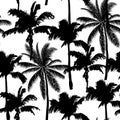 Black vector palm trees. Hand drawn seamless pattern. Summer  tropical palm tree leaves seamless pattern. Abstract nature Royalty Free Stock Photo