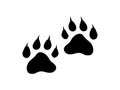 Black vector paw prints. Animal prints silhouette, isolated illustration for pets. Wildlife, tiger paw prints