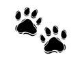 Black vector paw prints. Wildlife, tiger paw prints. Animal imprints silhouette, isolated illustration for pets