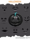 Black vector pumpkin set with different emotions in honor of Halloween Royalty Free Stock Photo