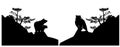 Black vector silhouette of bear family on pine tree cliff Royalty Free Stock Photo