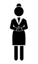 Black vector silhouette of businesswoman crossed hand. Business Infographic. Female figure shape