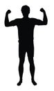 Black vector silhouette of strong young man isolated on white background
