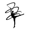 Black vector silhouette of woman performing rhythmic gymnastics ribbon routine Royalty Free Stock Photo