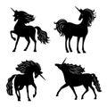 Black vector unicorn silhouettes isolated on white background Royalty Free Stock Photo