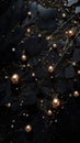 Black Velvet Galaxy with Golden Orbs. A luxurious black velvet galaxy scene sprinkled with golden orbs and twinkling