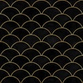 Black velvet mermaid fish scale wave japanese seamless pattern