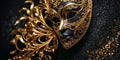 Black Venetian mask with gold decorations on a glittery background Royalty Free Stock Photo