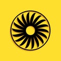 Black Ventilator symbol icon isolated on yellow background. Ventilation sign. Long shadow style. Vector