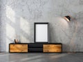 Black vertical Frame Mockup standing on the console with modern floor lamp