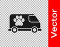 Black Veterinary ambulance icon isolated on transparent background. Veterinary clinic symbol. Vector
