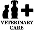 Black veterinary care icon with pet, cross