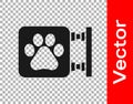 Black Veterinary clinic symbol icon isolated on transparent background. Cross hospital sign. A stylized paw print dog or