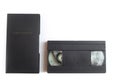 Black VHS video tape cassette with blank label isolated on white background Royalty Free Stock Photo