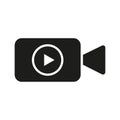 Black video camera icon with play symbol. Simple multimedia design for web and technology. Vector illustration. EPS 10. Royalty Free Stock Photo