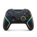 Black video game controller with rainbow L E D accents Royalty Free Stock Photo