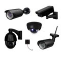 Black Video Surveillance Security Cameras Realistic Icon Set